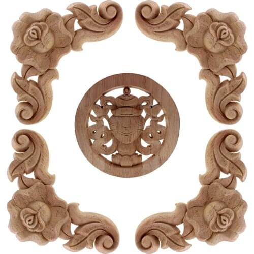 VZLX Rubber Wood Carved Onlay Applique Unpainted Furniture For Vintage Home Decor Door Cabinet Decoration Color Figurine DIY
