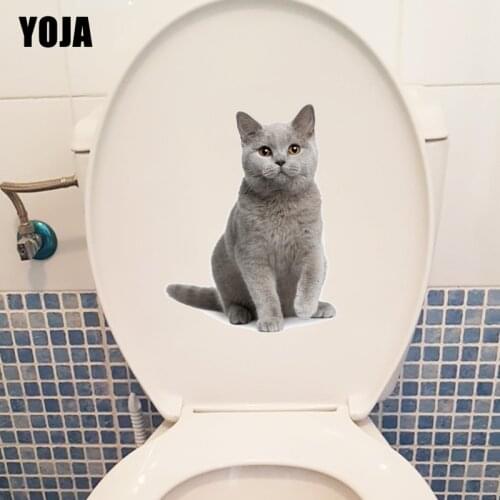 YOJA 17.8×23.6CM Shorthair Blue Cat Animal PVC Decals Home Wall Decoration Bathroom Toilet Stickers T1-3077