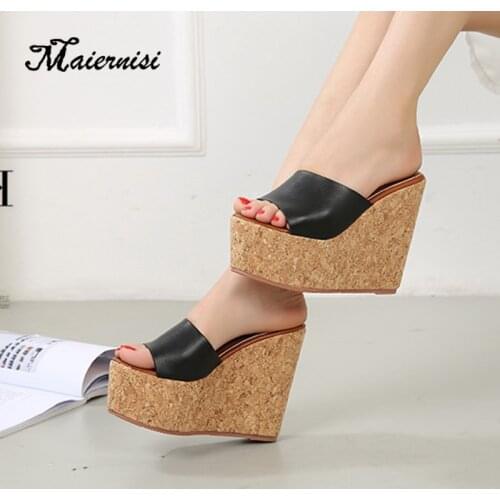 MAIERNISI Platform slippers women open toe wedges sandals ladies summer high heels casual shoes home outdoor