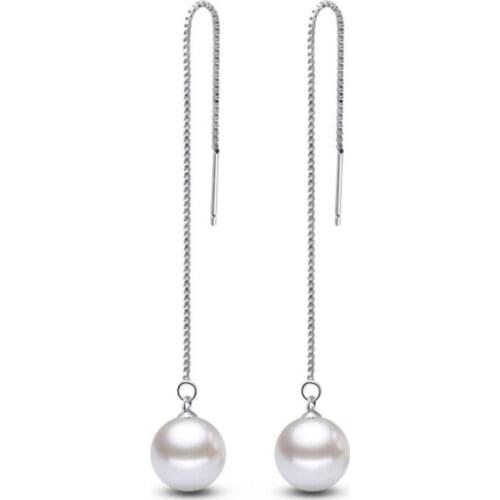 Season Gate 925 Sterling Silver Elegant Trendy Simple Pearl Long Line Fashion Earrings for Women Girls Jewelry Gift SE057