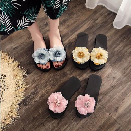 Women Casual Flower Slippers Summer New Style Non-Slip One-Word Slip Soft Bottom Holiday Beach Slipper шлепанцы женские летние