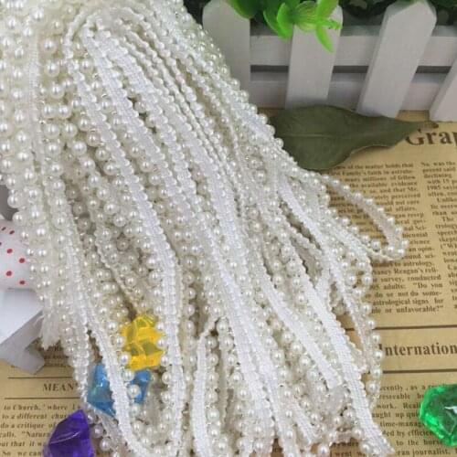 10Yards White Pearl Beaded Lace Trim Tape Fabric Ribbon DIY Collar Sewing Wedding Dress Garment Headdress Materials Sewing Craft
