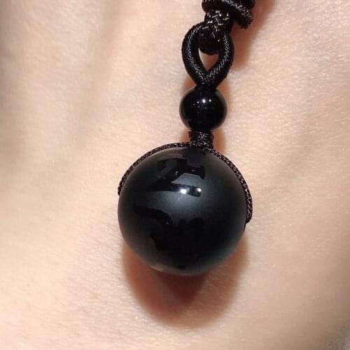 16mm Black Obsidian Rainbow Eye Bead Ball Natural Stone Necklace Pendan for Women Men Transfer Lucky Rock Crystal Jewelry