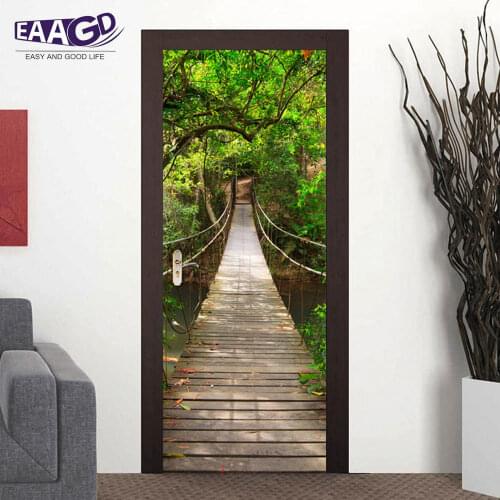 2Pcs/Set Bridge Door Art Decor Home Creative DIY 3D Door Stickers Pattern for Wall Room Home Door Decor Decoration Accessories