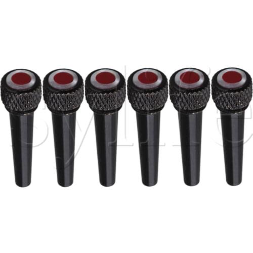 6pcs Black Folk Guitar Tone Pins Bridge Pin Sets with Shell Ruby Dots