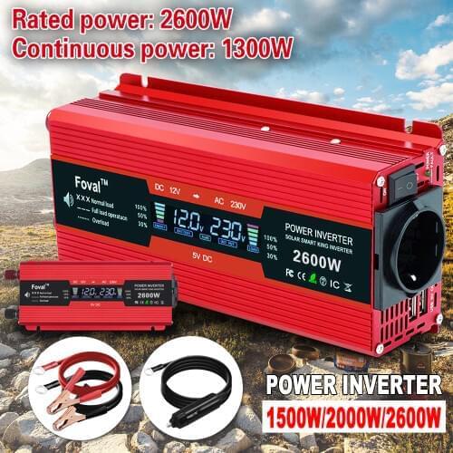 Car Solar DC 12V/24V 1500W/2000W/2600W Power inverter LCD display EU socket Modified Sine Wave Adapter dual 3.1A USB inverter