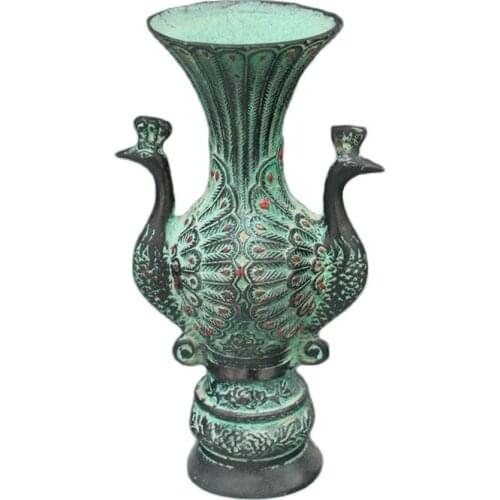 Bronze ornaments double phoenix peacock vase vase pot phoenix old China Home Furnishing decoration