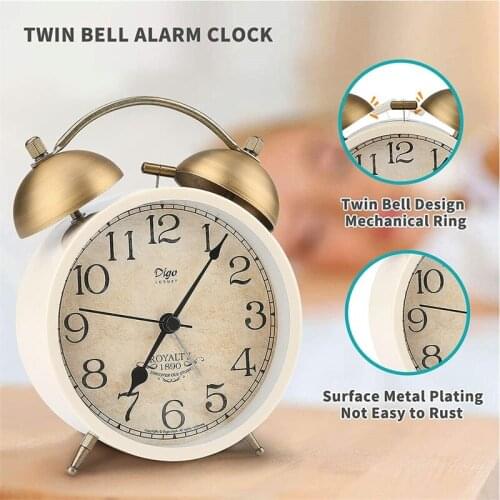 Twin Bell Alarm Clock with Backlight Loud Alarm Clocks for Heavy Sleepers Non-Ticking Desk Clock Wall Decor Battery Alarm Clock