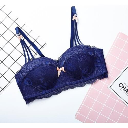 Japanese and Japanese chest Half cup lace Ring-free bra Comfortable Sexy Gathering Lace Bow NB Girl Underwear