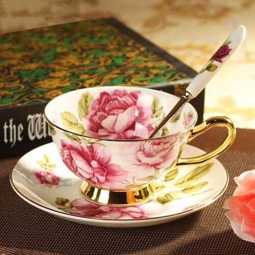 European Style Ross cups flower GILDING Coaster Demitasse tea cup mat Ceramic Coffee Cup and saucer Set Porcelain Drinkware Mug