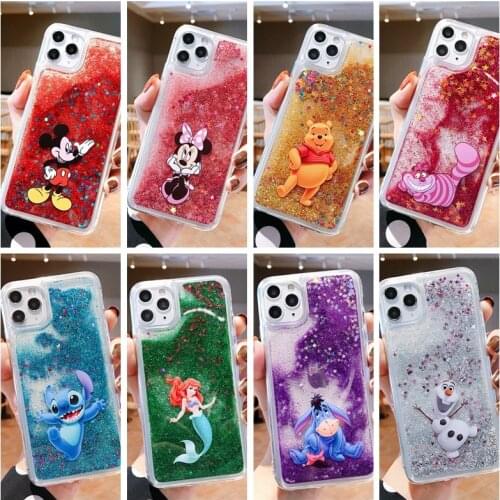 Disney Quicksand Phone Case for IPhone12ProMax Iphone Xr Case Mickey Minnie Mermaid Stitch Mobile Phone Accessories Phone Covers