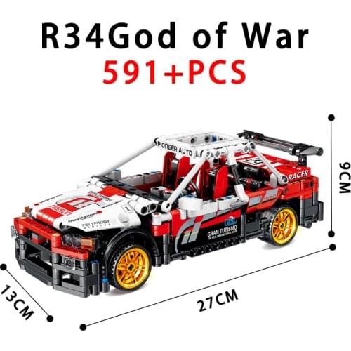 KAZI KY1020 R34 Mechanical Engineering Pull Back Sports Car Series Building Blocks Model Kids Educational Toys 1:17 ABS Car Gift