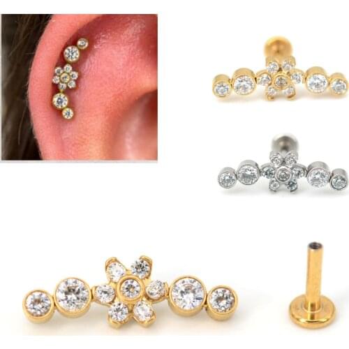 100% Surgical steel Thread Labret Lip Ear Bar Cartilage Earring Nail Tragus Stud Ear Lobe Piercing Ring Internal Body Jewelry