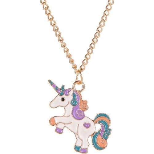 Colorful Cute Unicorn Necklace for Women Cartoon Pony Golden Colour Chain Pendant Necklace Korean Fashion Party Jewelry 2020 New