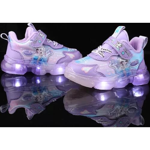 Disney Frozen Elsa Fall Winter Lights casual shoes Girls Sneakers Childrens Non-slip Soft Sole Plus Velvet Cotton sports shoes