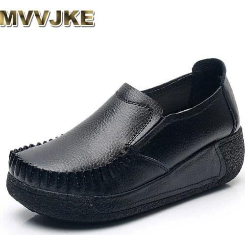 MVVJKE 2021New Genuine Leather Sneakers Womens Muffin Rocking Shoes Wedge Slip-on Casual Womens Shoes