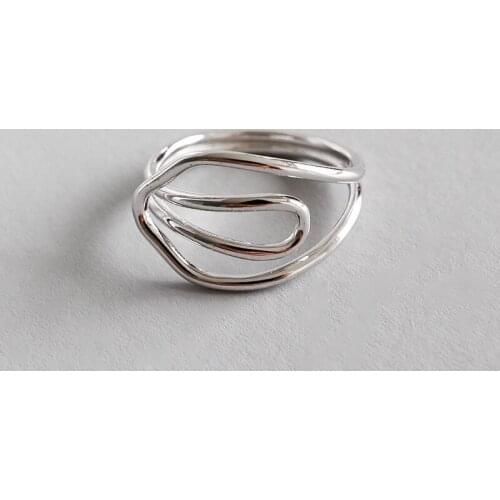 SMALL SIZE 100% real. 925 sterling silver hollow Cross Lines Open Rings J18