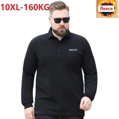 Autumn winter men fleece polo shirts long sleeve plus size 7XL 8XL 9XL 10XL turn down collar warm tees loose tops 54 56 60 52