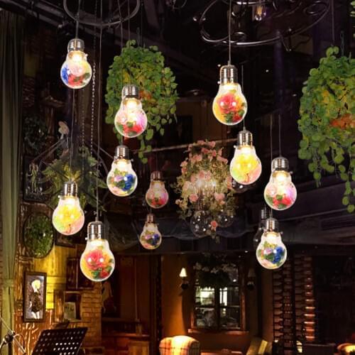 Music theme restaurant lantern light bulb green plant chandelier bar cafe net red milk tea shop pub light