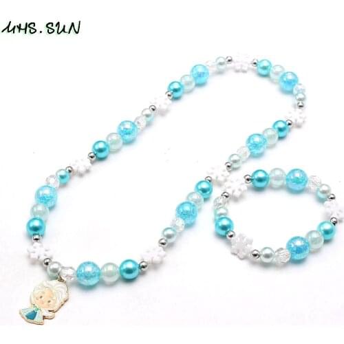 MHS.SUN Adorable Princess Pendants Beads Necklace Bracelet Set Charm Bubblegum Jewelry Set For Girls/Children/Kids Gifts New