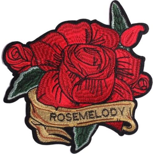 DIY Rose Flower Patches Big Stickers Clothing Embroidery Roses Floral Patch Iron On Sew Clothes Sticker Applique Badges Decor