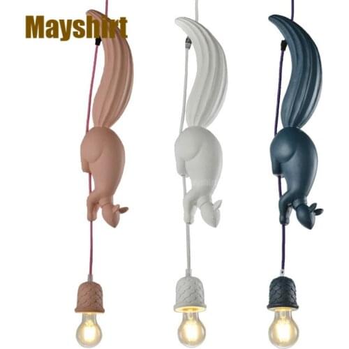 Nordic Resin Squirrel LED Pendant Lights Kitchen Loft Decor Pendant Lamp Dining Room Restaurant Animal Hanging Lamp Home Fixture