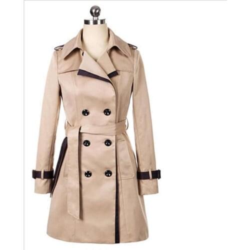 2020 autumn new long windbreaker womens double-breasted khaki solid color retro casual jacket was thin