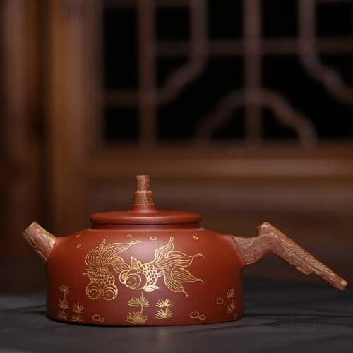 Sand Tea Ware Ore Mine Clear Cement Drawing Golden Bottle, Hanging Mud Well, Railing Bottle All Hand-made Tea Bottle