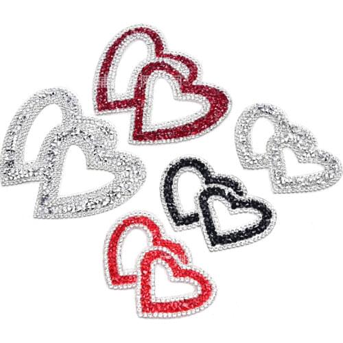 Red heart 10pcs/lot hotfix rhinestones heat transfer iron on DIY motifs patches applique for wedding garment bag shoe decoration