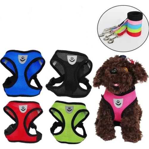 Cat Dog Adjustable Harness Vest Walking Lead Leash For Puppy Dogs Collar Polyester Mesh Harness For Small Medium Dog Cat Pet
