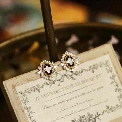 Luxury Female Oval Small Earrings Real 925 Sterling Silver Gold Stud Earrings For Women Vintage Natural Zircon Wedding Earrings