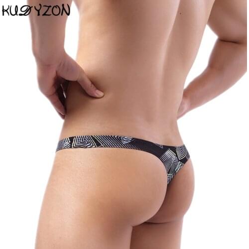 Print Mens Thongs And G Strings Low Rise Men Sexy Briefs Jockstrap Penis Pouch Cuecas Milk Silk Underpants Gay Slip Homme String