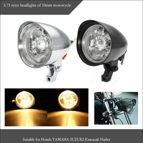 12V 5.75'' Universal Motorcycle Retro Front Headlight Headlamp 10mm Black