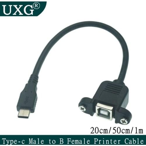 USB 3.1 Type-C Male To USB 2.0 Type-B Female Panel Mount Printer Cable 20cm 50cm With Screw Design Help For Printer Scanner Fax