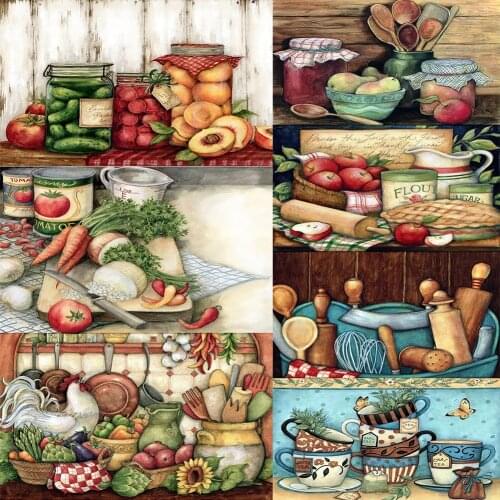 Embroidery Cross Stitch Home Decor 5D DIY Diamond Painting Kitchen Supplies Full Round Drill Embroidery Craft Kits