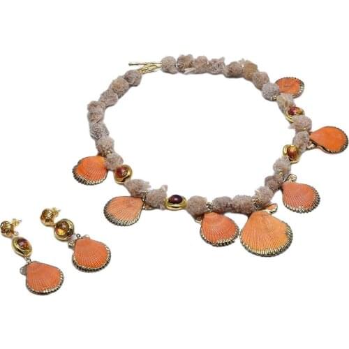 GuaiGuai Jewelry Natural Sea Shell Pearl Yellow Glass Rose Desert Gems Necklace Earrings Summer Beach Jewelry For Women Party