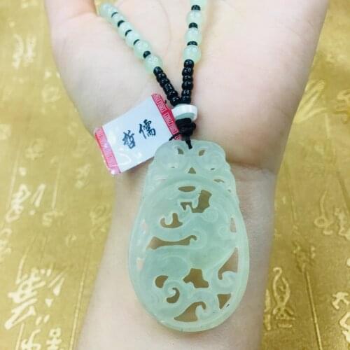 Jade Jewelry Pure Natural A Hetian Jade Light Green Hollow Phoenix Pendant Necklace Exquisite Gift for Men and Women
