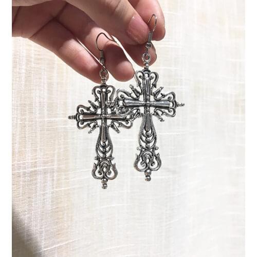 Big Cross Dangle Drop Earrings For Women Korean Trendy Punk Goth Gothic Vintage Statement Fashion Jewelry Steampunk Accessories