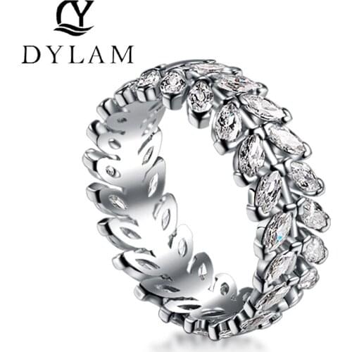 DYLAM 925 Sterling Silver Zircon Fashion Popularity Leaf Ring Jewelry For Women Exquisite Jewelry Wedding Band