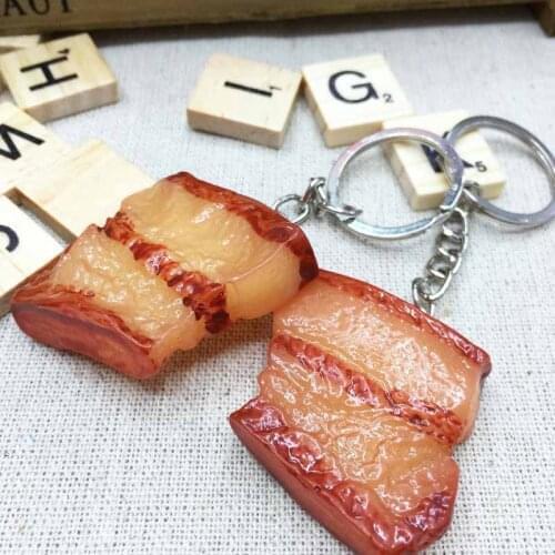 2Pcs Resin Simulated Food Braised Pork Key Chains Funny KeyChains For Women Boys 2020 New Hot Sell Creative Trinkets Wholesale