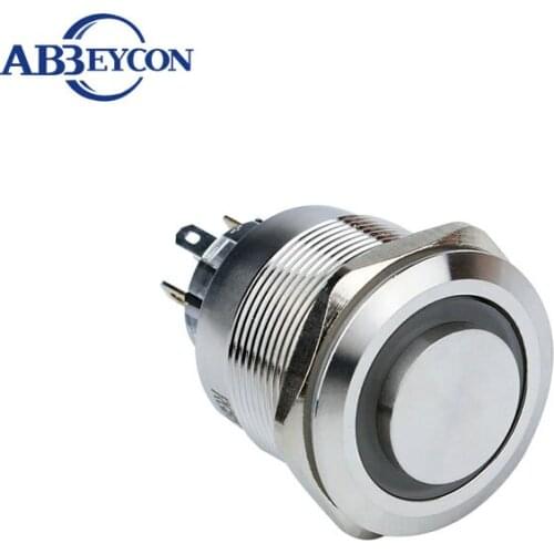 25mm latching RGB tri-color ring illuminated light 1NO1NC push button switch pin terminal stainless steel Famous brand high head
