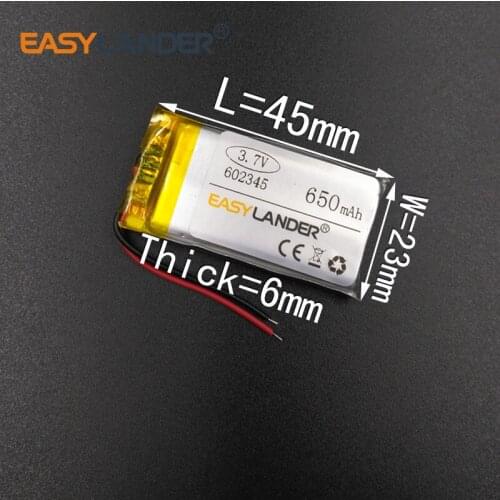 3.7V 602345 650mAh Rechargeable li Polymer Li-ion Battery For DVR RECORD MP3 MP4 TOY GPS SPORT CAMERA Traffic record 062345