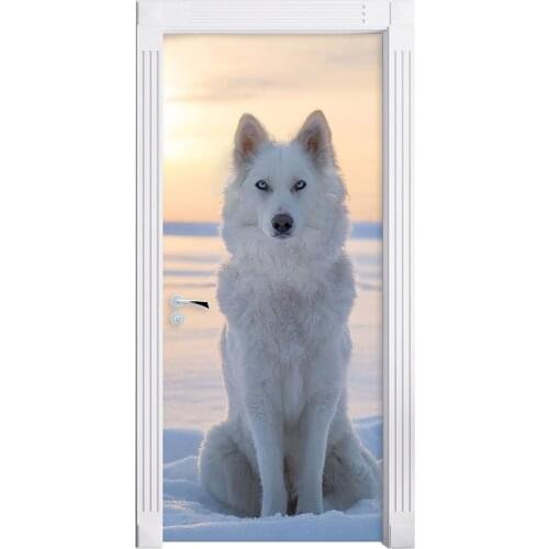 3D Door Mural Wolf Sitting In Snow Wallpaper mural Wall Print Decal Wall Deco Wall Mural Photo self adhesive door wrap