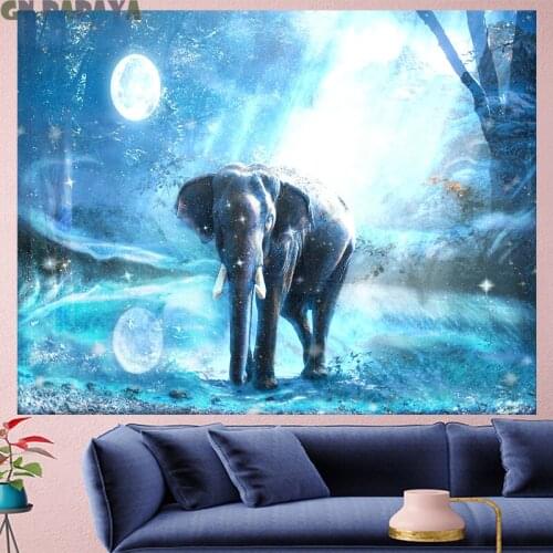 3D elephant tapestry wall hanging cartoon kids Wall Hanging tapestry Nordic Style forest animal blue Tapestries farmhouse decor