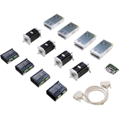 EU US Free Ship 4Axis Nema 34 Stepper Motor 1600 oz 34HS5435C-02B2 Dual sahft Driver DM860A controller DB25 CNC Router