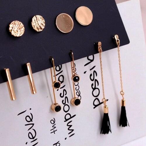 5 Pairs/set 2019 New Fashion Tassel Round Stud Earrings Set for Women Trendy Mixed Black Acrylic Statement Earring Sets
