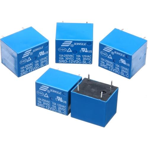 2Pcs/5Pcs/10Pcs Small Mini Electrical Power Relay SRD-12VDC-SL-C Relay T73-12V 10A 5 Pins Power Relays