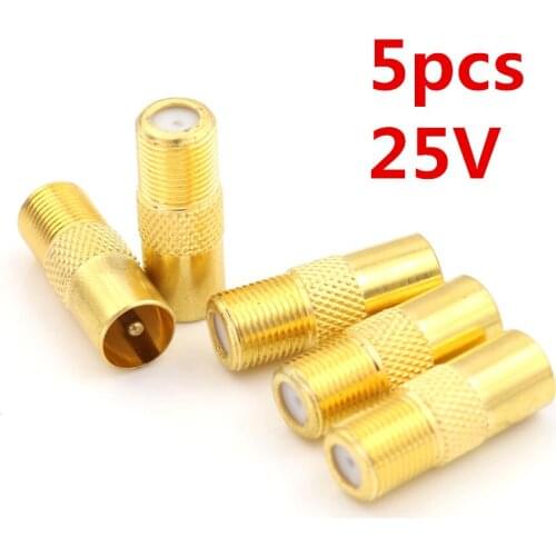 5pcs 25V Coaxial Coax RF Adapter Connectors TV PAL Male Plug to "F" Female M/F Electrolytic Capacitors