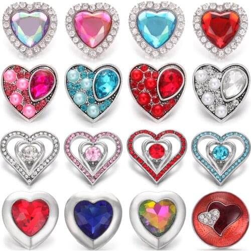 5pcs/lot Mixed Snap Jewelry Crystal Rhinestone Love Heart 20mm 18mm Metal Snap Buttons Fit Snap Jewelry Bracelets Necklaces
