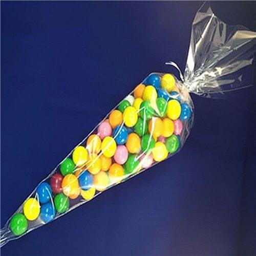 50pcs Cone Clear Sweet Chocolate Candy Cupcake Wrapper Birthday Party Favor Gifts Display Cello Bags Decoration 18*37cm